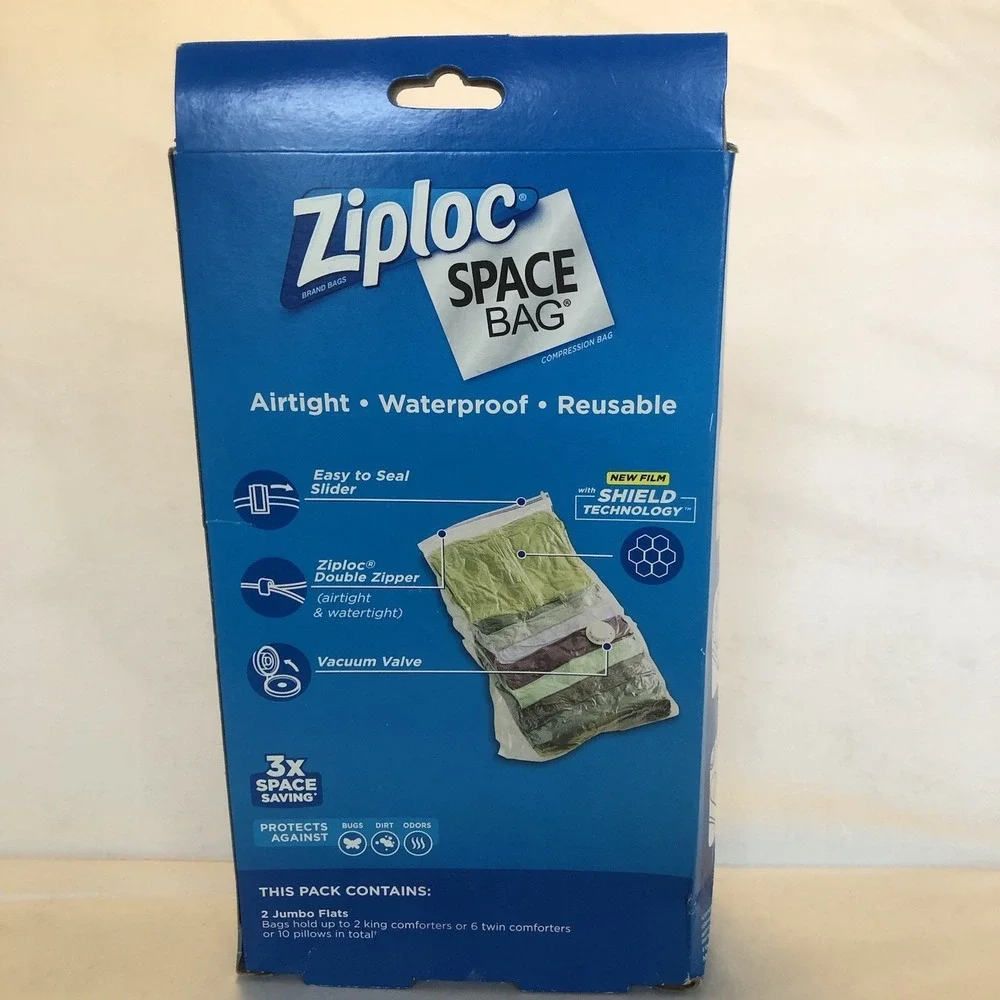 Ziploc Space Bag Bed & Linen 2 Jumbo Flats Airtight Waterproof Reusable *New*